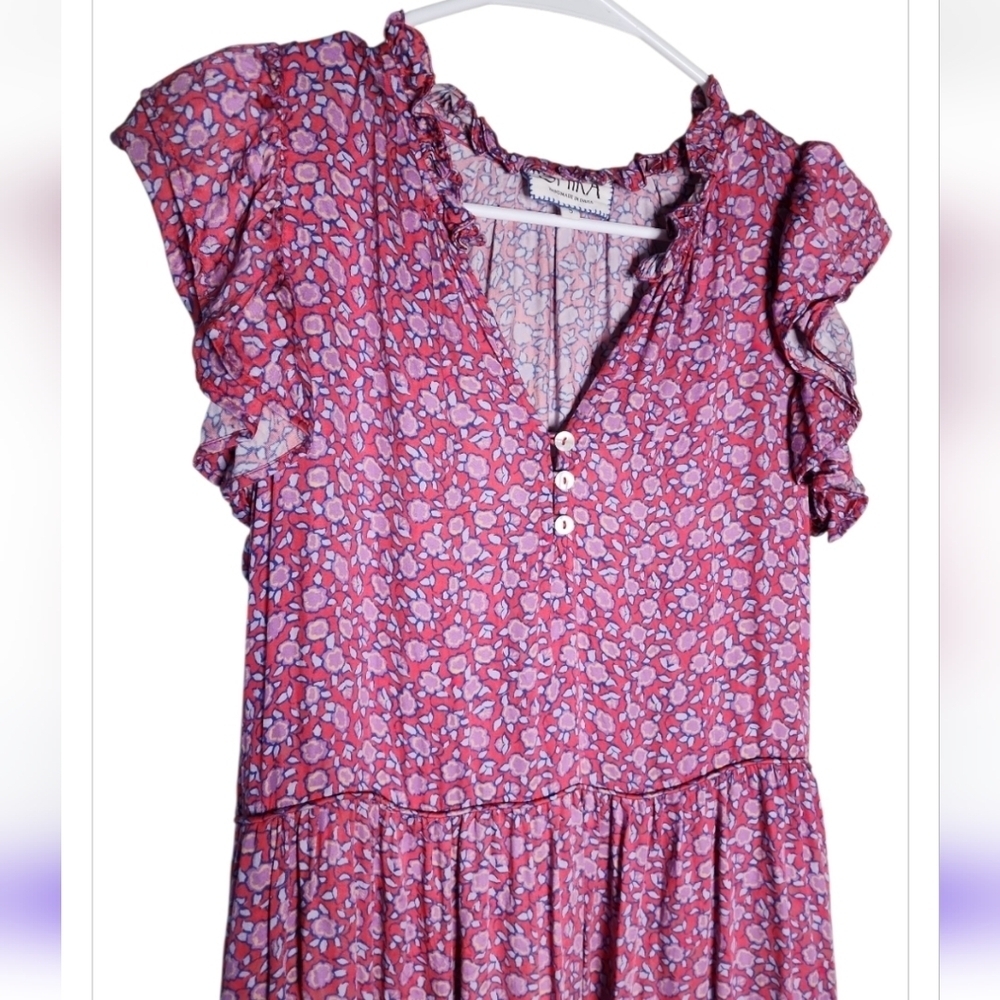 Omika Wilora Mini Dress Felice Orchid Sz Small Anthropologie Floral Cottage Core - Picture 10 of 15